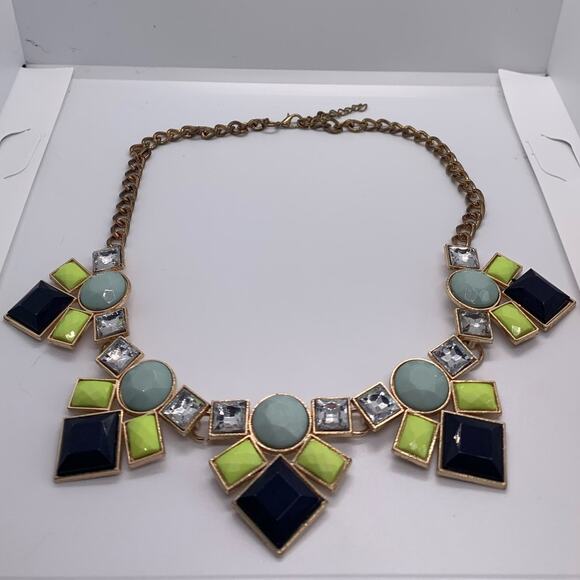 Chunky Statement Necklace With Gemstone Clusters Blue Yellow Black - Picture 9 of 10